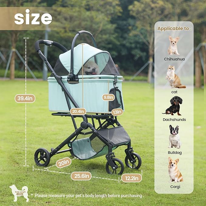 Wdyvko 3 in 1 Dog Stroller, Upgraded Frame, Up to 44lbs Pet Stroller with Dog Poop Bags & Dispenser, Zipperless Entry, Storage Basket & Pouch for Small Dogs Cats (Teal Blue)