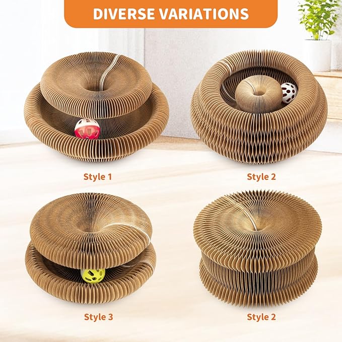 Collapsible Cats Cardboard Scratcher Interactive Pet Toys for Indoor Cats with Ring Ball Magnetic Kitten for Chase Scratch Cat