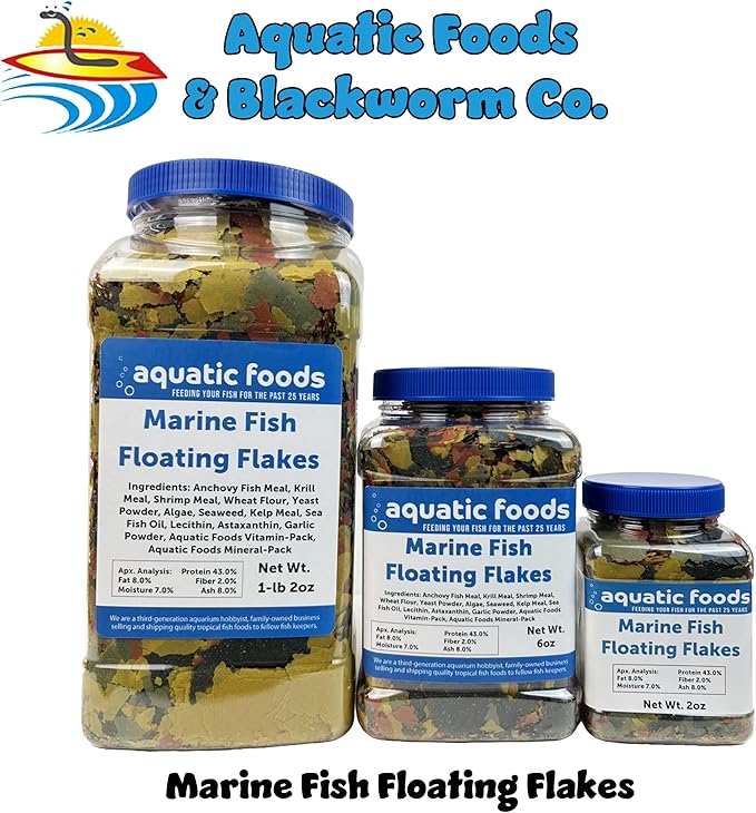 Aquatic Foods Inc. Marine Fish Premium Flakes for All Marine & Tropical Fish. Aquatic Foods Premium Flakes…1-lb 2oz Lg Jar