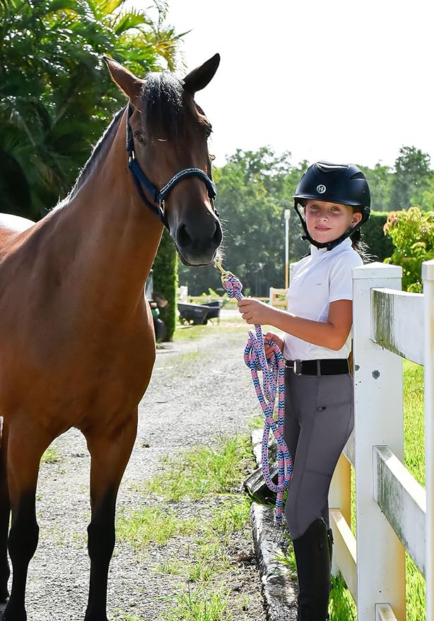 FitsT4 Sports Girls Riding Pants Full Seat Kids Equestrian Breeches Stretchy Youth Horse Schooling Tights Zipper Pockets