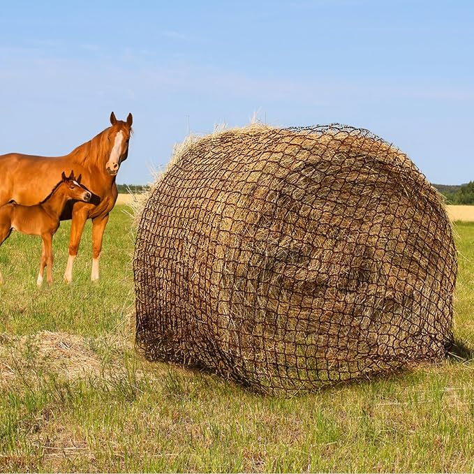 TONGMO 5x5 ft Round Bale Hay Net for Horses & Livestock - Slow Feeder Hay Nets with 2 inches Hole