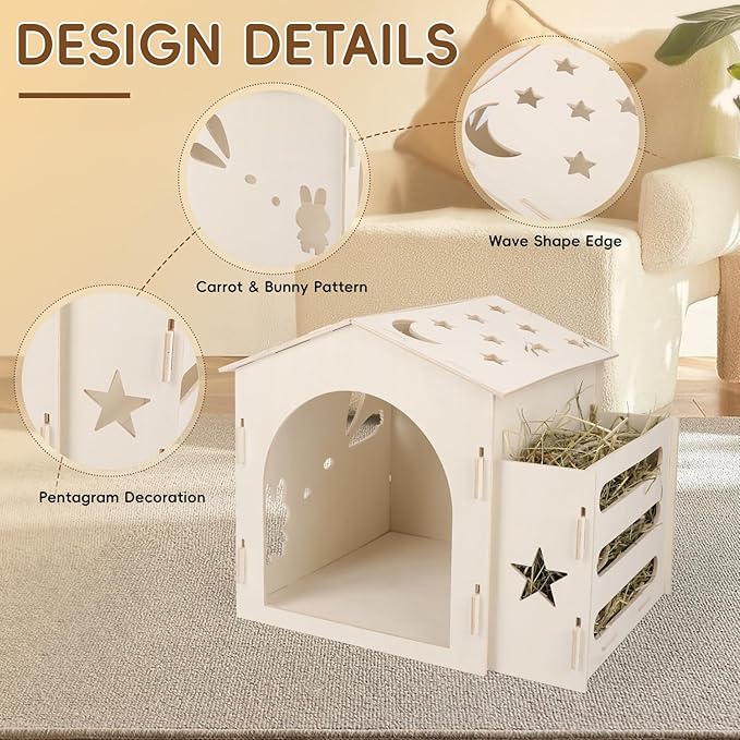 Extra Large Rabbit House & Rabbit Hay Feeder, Indoor Bunny Castle with Feeder, Small Animal Houses & Habitats and Guinea Pig Hay Feeder