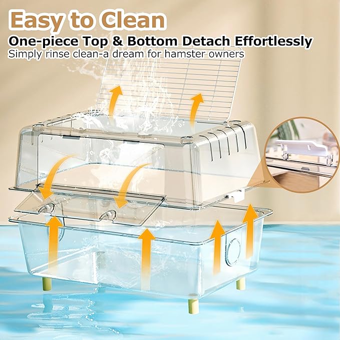 Large Hamster Cage,Crystal Clear Acrylic Hamster Cage with Stand,24.4''L*18.1''W*15.8''H Pet Mouse Cage for Pet Mice,Crystal Mouse Habitat,Hamster Enclosure with Modular Platform,Hamster Starter Kit