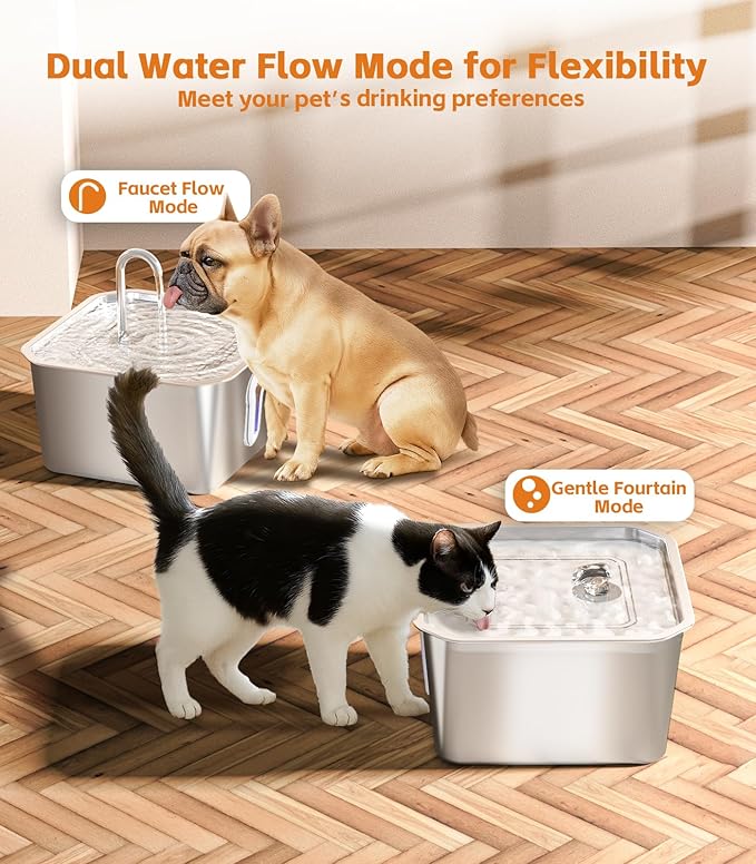 Cat Water Fountain Stainless Steel 135oz/4L Pet Water Fountain for Cats Indoor with 16 Filters Pets Dog Small Animal Automatic Dog Water Dispenser with 8 Filters 8 Sponges Quiet