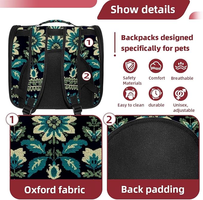 Motifs African Boho Paisley Floral (25) Cat Carriers Dog Carrier Pet Carrier with Locking Safety Zippers for Cats, Kitties, Puppies and Small Dogs