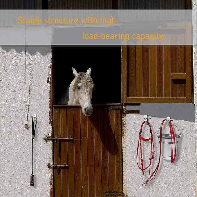 2pcs Cross Tie Ring for Horses Blocker tie Ring with Snap Hooks Stable Door Handle, 2pcs Horse Feed Bucket Hook Water Bucket Holder Horse Stall Accessories Supplies
