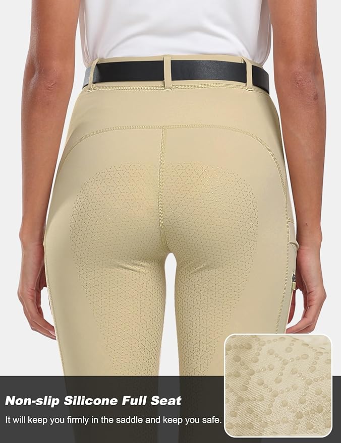 MoFiz Women's Silicone Full Seat Horse Riding Pants Zipper Pockets Equestrian Breeches Riding Tights