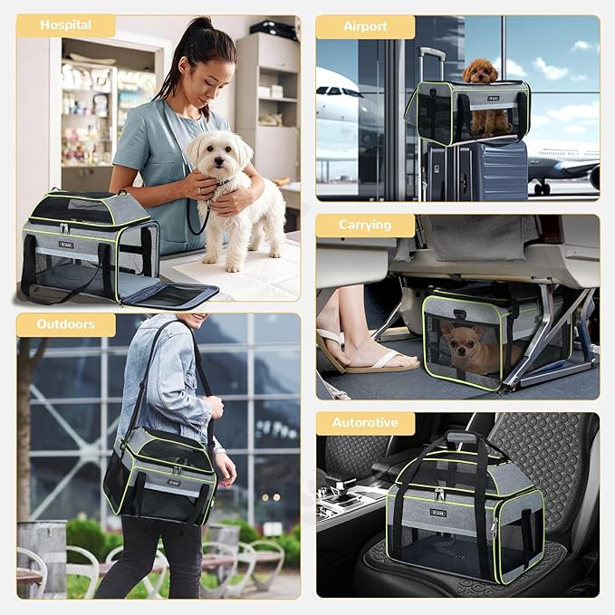Lekereise Top-Expandable Pet Carrier 18x13x9.5 Inch Southwest Frontier Airline Approved Soft Sided Underseat to 15lbs Travel Carriers for Small Cats Dogs with Locking Safety Zippers Anti-Scratch Mesh