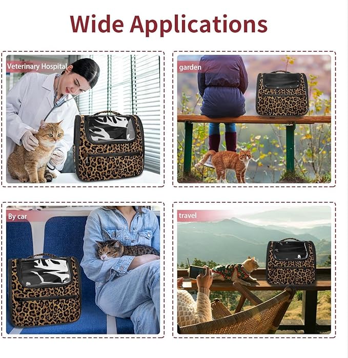 Classic Leopard Print Pet Cat Backpack Carrier for Kitty Small Dog, Ventilated Pet Carrier Bag for Car, Walking, Hiking, Outdoors