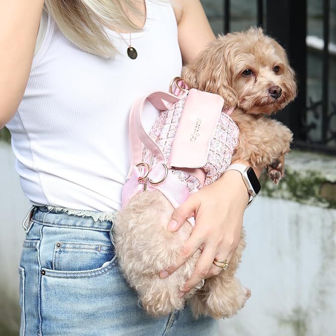Dog Lift Harness Backpack for Small Dogs Cats, Adjustable Straps Dog Sling Carrier Full Body for Hiking, Travel, Outdoor – Pink Small