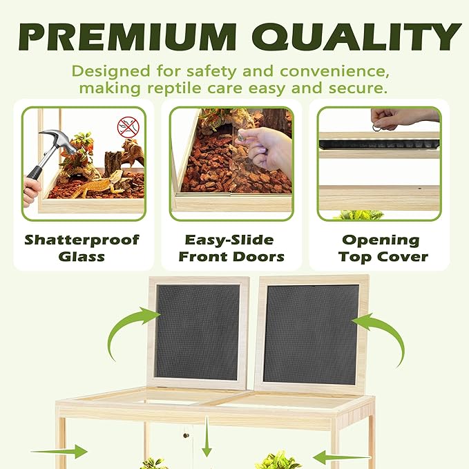 Prolee Tempered Glass Bearded Dragon Tank,Reptile Encloure and Snake Tank with Metal Mesh Roof Door,Locking Design Reptile Tank for Lizard,Gecko,Chameleon (Oak, 28 Gallon (24x16x16 Inch))