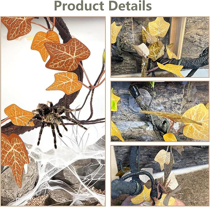 BNOSDM Reptile Climbing Branch Flexible Bend-A-Branch Jungle Vines Terrarium Plant Decoration with Suction Cup for Crested Gecko Chameleon Gecko Snake Tree Frog 2PCS, Yellow