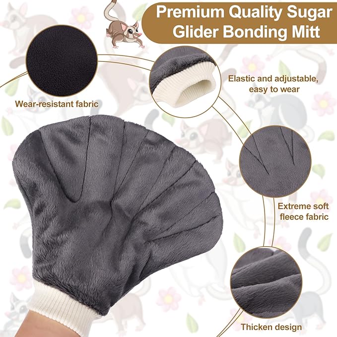 4 Pcs Sugar Glider Bonding Pouch & Mitt Sleeping Bag Small Animal Outdoor Breathable with Shoulder Strap Handling Gloves Bite Proof Calming for Sugar Gliders Hedgehogs Hamsters Pet