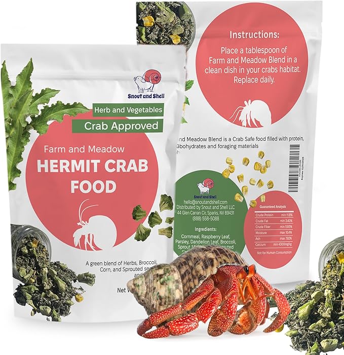 Farm & Meadow Hermit Crab Food – Corn, Broccoli & Leafy Greens with Sprouted Grains – 39g – Snout and Shell
