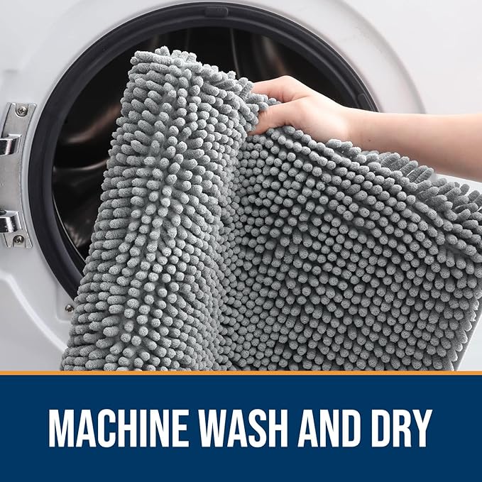OLANLY Dog Door Mat for Muddy Paws 70x35, Absorbs Moisture and Dirt, Absorbent Non-Slip Washable Doormat, Quick Dry Chenille Mud Mat for Dogs, Entry Indoor Entryway Carpet for Inside Floor, Grey