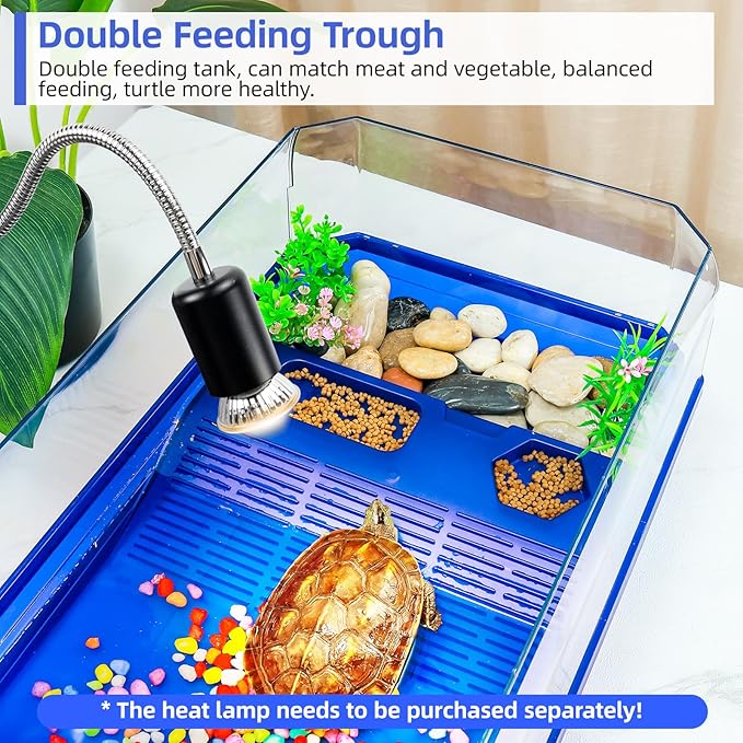 Turtle cage Tortoise Terrarium with Pump＆Filter with Shower Function Easy to Change Water and Clean Water for Turtle Horned Frog Hermit Crab Blue, L