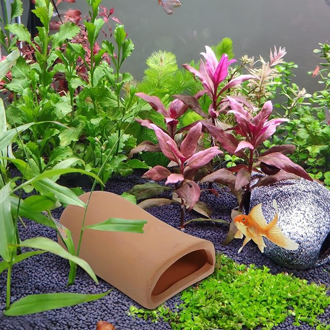 Amosfun Aquarium Tank Decoration Pottery Fish Hiding Shelter Breeding Cave for Shrimp Goldfish 2 x 4.7 x 1.6 Inch, 2 Pack