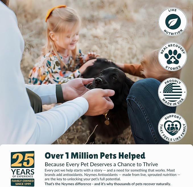 Nzymes® Antioxidant Treats - for Dogs Joints, HIPS, Paralysis, Skin, Coat, Hair Loss, Aging, Digestion, Neurological, Seizures - 360 Treats - Made in The USA