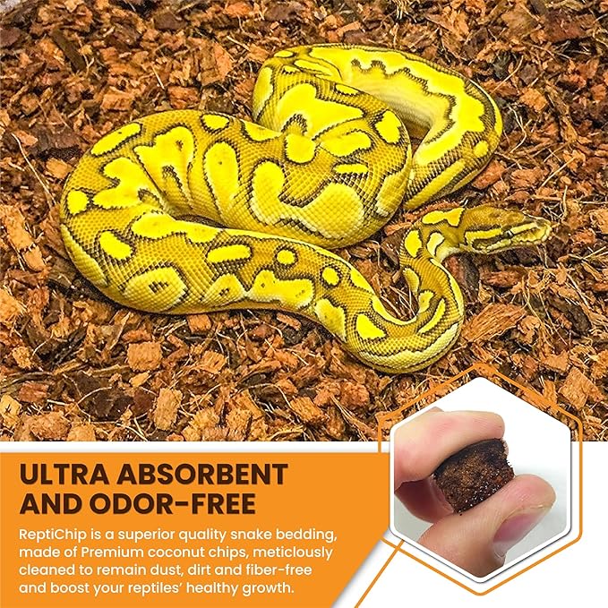 ReptiChip Reptile Substrate Coconut Chip Bedding 72 Quart Compressed Organic Coco Husk Block for Snake Habitat, Ball Python Terrarium, Turtle Tanks, Tortoise Enclosure (5 Pk)