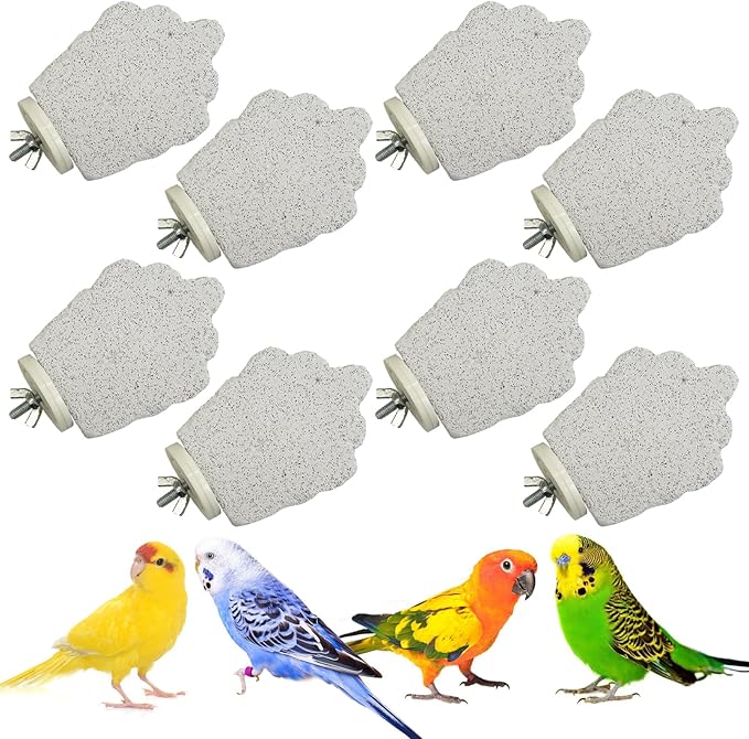 PINVNBY 8 PCS Bird Perches Calcium Parrot Perch Stand Bird Beak Grinding Stone Foot Claws Trimmer Parrot Chewing Toys Bird Cage Accessories for Budgie Cockatiel Conure Lovebird Finch
