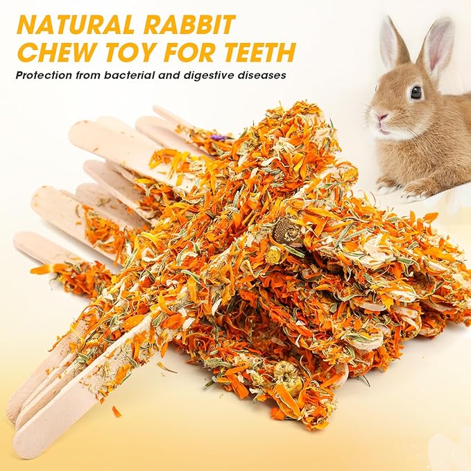 Abizoo Bunny Chew Toys for Teeth, Natural Chamomile Wooden Chew Sticks for Guinea Pigs, Rabbits & Small Animals - Safe Chew Toys for Teeth Grinding, Dental Care