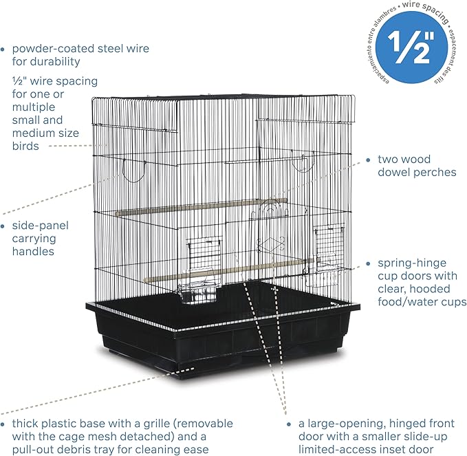 Prevue Pet Products Square Top Parakeet Cage, Black 25.0" L x 21.0" W x 29.5" H