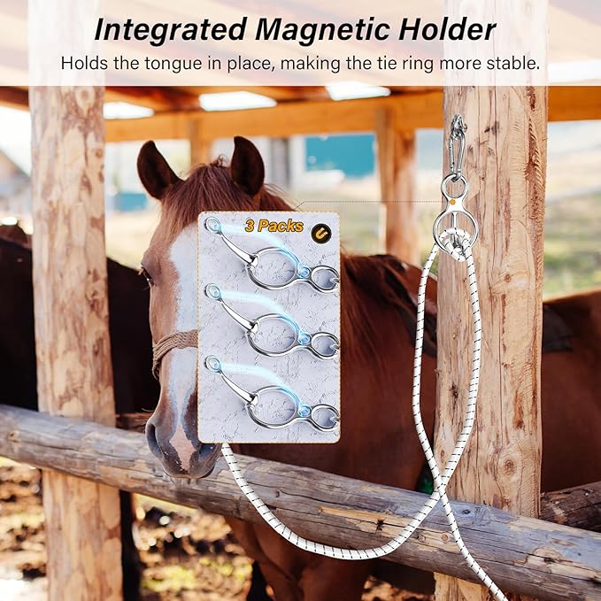 Horse Tie Ring, Horse tack and Supplies, Safe Horse Accessories,Horse Training Equipment with Eye Bolt,Quick snap,Humane Way Tie Ring,Prevent Horses from Pulling Back,Durable Steel，3 Pakcs