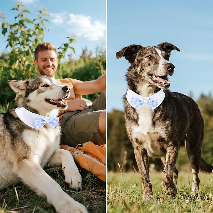 Segarty Dog Bow Tie for Neck Girth 16.5-21.2in, Adjustable Light Blue Plaid Bowtie Collar for Extra Large Dogs, Neck Tie Tuxedo Comfortable Cotton Grooming Accessory for Wedding Holiday Birthday Party
