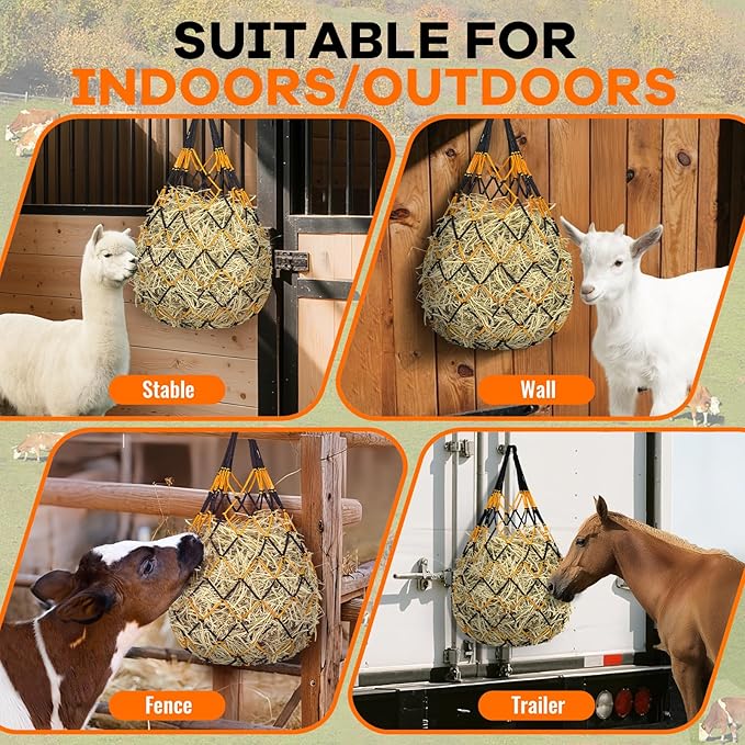 3 Pcs Hay Bags for Horses, Hay Nets for Horses Goat Sheep,Goat Hay Feeder for Slower Feeding,Strong Load-Bearing Hay Bag Hanging for Horse Stable Trailer (Black and Yellow)