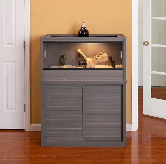 New Age Pet ECOFLEX Medium Reptile Enclosure with Matching Cabinet Stand Set in Grey