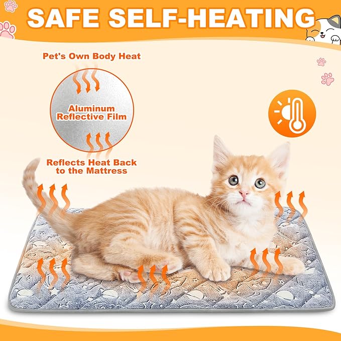 Riakrum 4 Pack Self Warming Cat Mat Heating Cat Bed 24" x 18" Thermal Dog Self Warming Pad Pet Heating Pad Non Slip Bottom Washable with Storage Bag for Indoor Outdoor Kitten Pet (18 x 24 Inches)