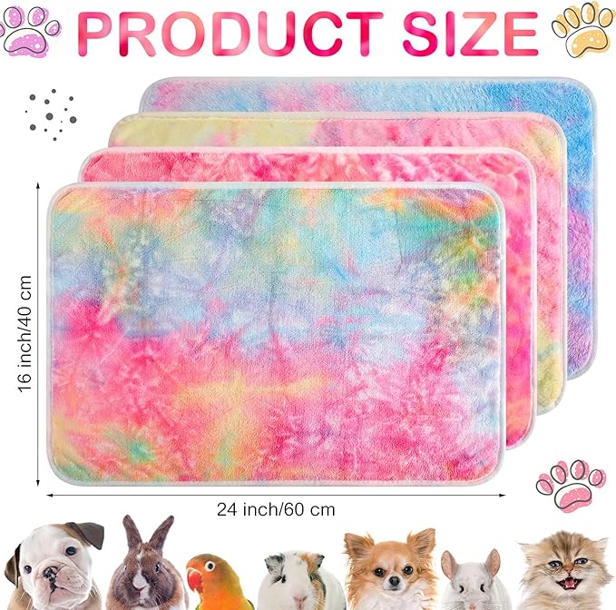 Tudomro 8 Pcs Guinea Pig Blankets Absorbent Washable Animal Fleece Bedding Cage Liners Waterproof Reusable Pet Pee Sleep Mat Pad Cover for Chinchilla Hamster Ferret(Tie Dye,16 x 24 Inch)