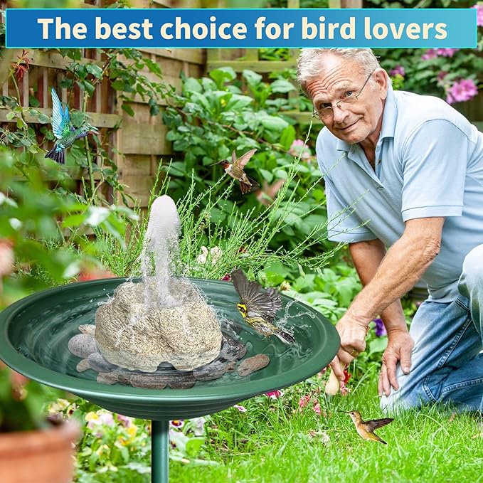 SAC SMARTEN ARTS Fountain for Bird Baths for Bird Bath Fountain with 7.5W Water Pump Resin Granite Rock Water Feature for Garden Patio Lawn Hummingbird Birdbath Fish Tank and Aquariums