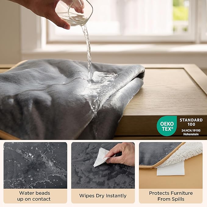 Bedsure Waterproof Blanket for Bed Intimacy- Sherpa Fleece Waterproof Dog Blankets for Large Dogs, Pet Blankets for Bed/Couch, Soft Plush Reversible Furniture Protector, King Size, 108"x86", Grey