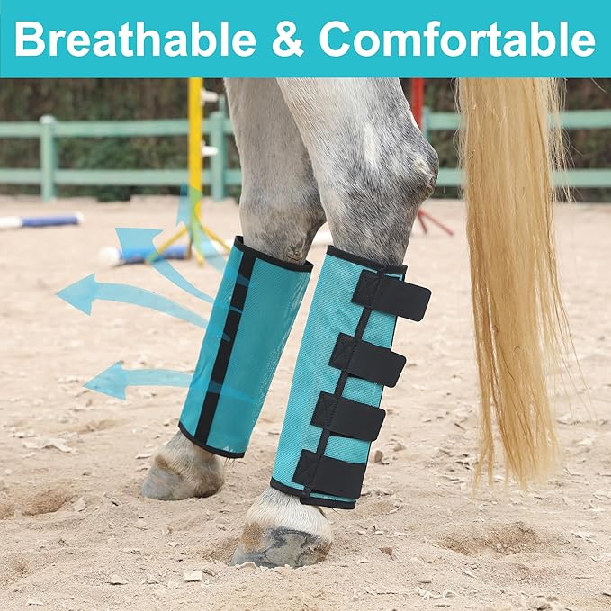 Adjustable Horse Fly Boots Set of 4, Breathable Mesh Fly Boots for Horses, Equine Leg Protection Reduce Stomping, Horse Leggings Leg Guards