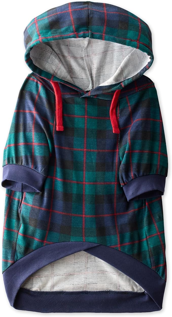 Rocky – The Orginal Lightweight Hooded TEE 100% Organic Cotton Dog Hoodie Pet Coat Sweater for Small, Medium, Large Dogs, Black Watch Plaid, XX-Small