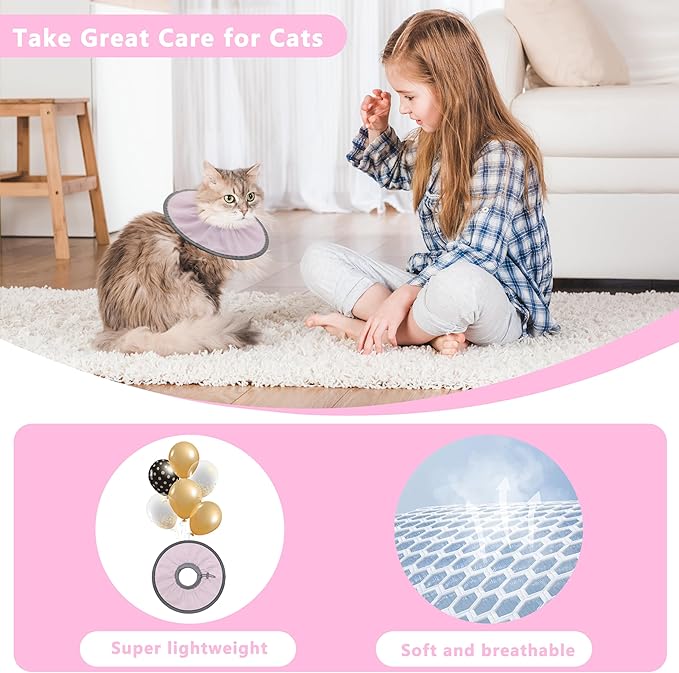 Lightweight Cat Cone Collar Soft, Soft Comfortable Cat Recovery Collar After Surgery, Elizabethan E Collar for Cats, Cone for Cats to Stop Licking (Pale Pink, Medium)