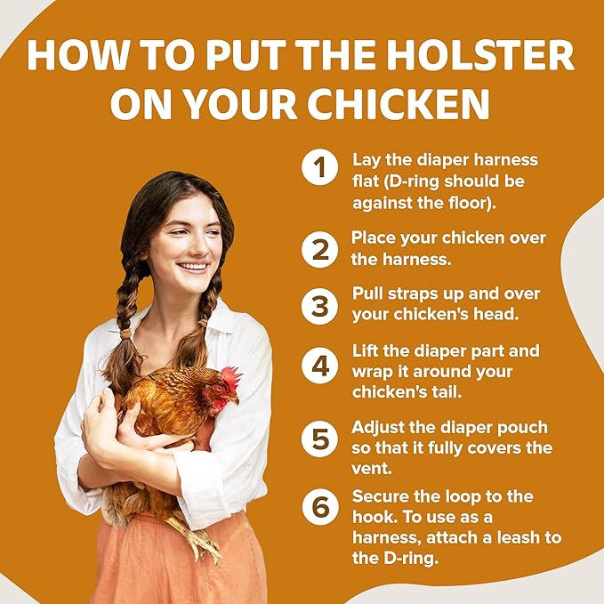 Hen Holster Bird Diaper, Wrap Around - for Hens, Roosters, Ducks, Leak-Proof Design, Comfortable Fleece Strap Bird Harness with Sewn-in Liner, Secure Hook and Loop Closure - XL, Tiger
