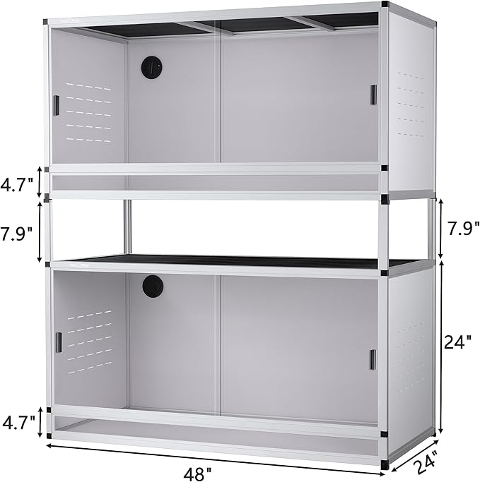 PVC Reptile Enclosures 4'x2'x2' Stackable 120 Gallon ToxiRium Large Reptile Terrarium for Bearded Dragon Space Efficient Lizard Snake, Wide Lounge Vivarium with Sliding Doors Lock-2pcs with spacers