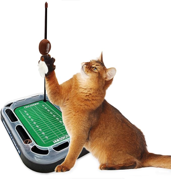 Pets First Cat Catnip Pets First Indianapolis Colts Football Field CAT Scratcher Toy with Catnip Filled Plush Football Toy&Feather Cat Toy Hanging.Jingle Bell Interactive Ball Chasing 5-in-1 Kitty Toy