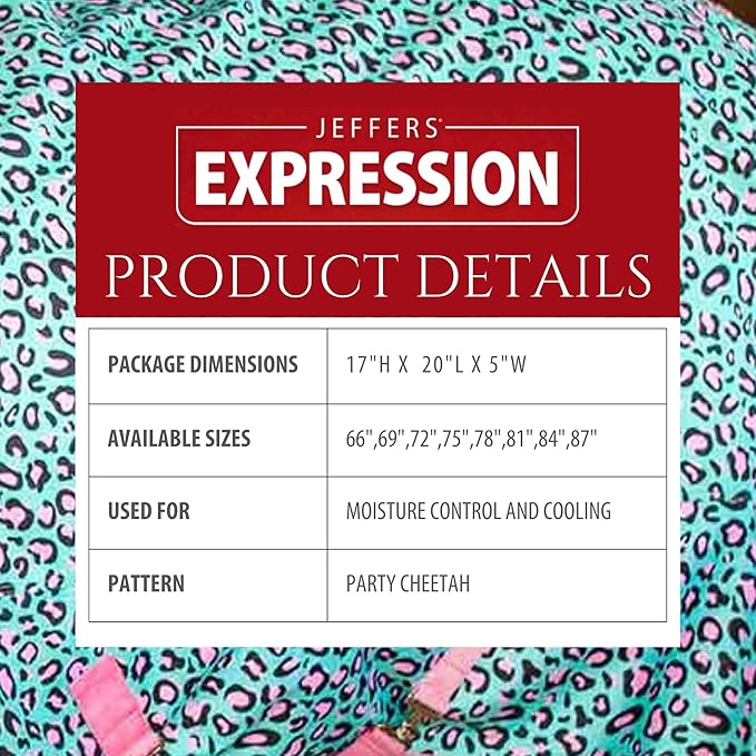 Jeffers Expression Fleece Cooler for Horses, Standard Neck, Party Cheetah 72"- Equine Towel Blanket, Moisture Absorbent, Light Weight, Best for Drying, Exercise, Bathing, Adjustable Belly Bands