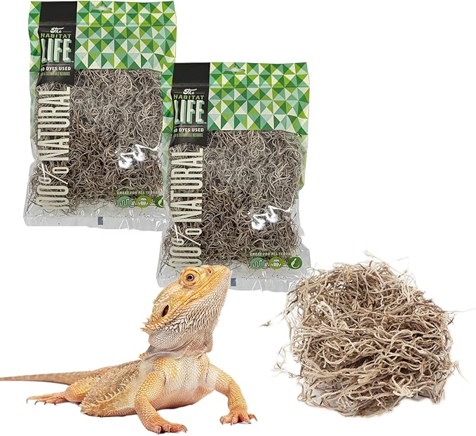 The Habitat Life - Natural Spanish Moss - for Reptiles, Amphibians & Invertebrates Terrariums - Humidity Control - Breathable Bedding - Dye-Free & Safe - Small - 2 Pack