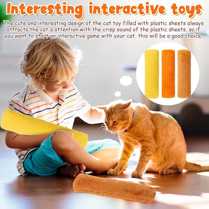 Civaner 6 Pcs Thanksgiving Cat Catnip Toys for Indoor Cat 10.6 Inch Long Fall Kitten Kicker Stick Catnip Toy with Crinkle Sound Soft Plush Kitten Pillow for Chew Exercise (Gold, Yellow, Orange)