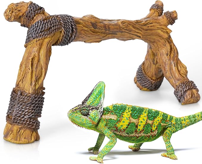 Lifelike Resin Climbing Trunk Branch Decor for Reptile Terrarium, Reptile Vivarium Habitat Decoration for Bearded Dragons, Geckos, Lizards, Snakes, 8.8 Inch