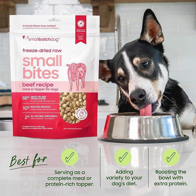 smallbatch Pets Freeze-Dried Raw Dog Food – Chicken Recipe –7 oz Small Bites – High Protein, Grain Free – Complete Meal or Topper – Made in USA with Organic Superfoods(7 Oz, Chicken)