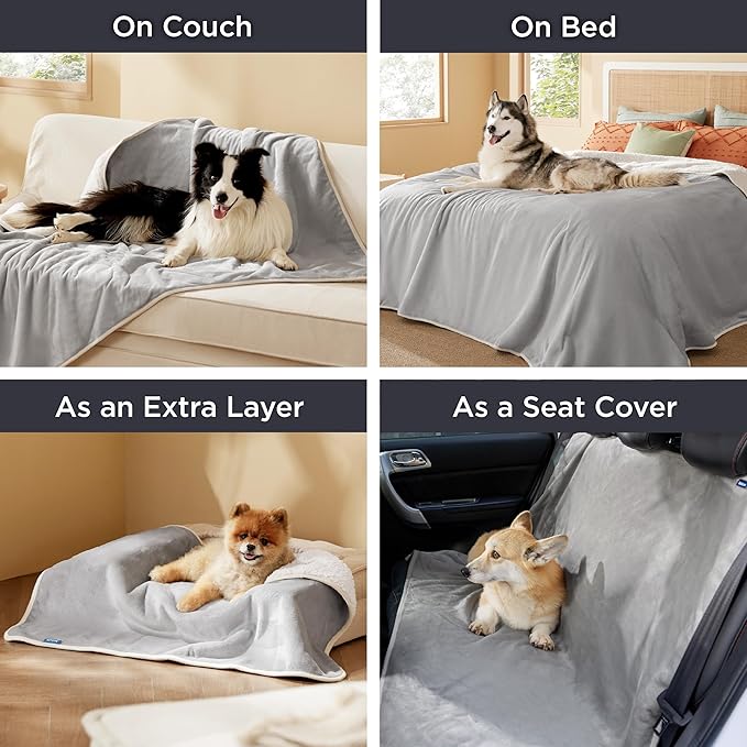 Bedsure Waterproof Blanket for Bed - Sherpa Fleece Waterproof Dog Blankets for Large Dogs, Pet Blankets for Bed/Couch/Dog Crate, Soft Plush Reversible Furniture Protector, Twin, 80"x60", Light Grey
