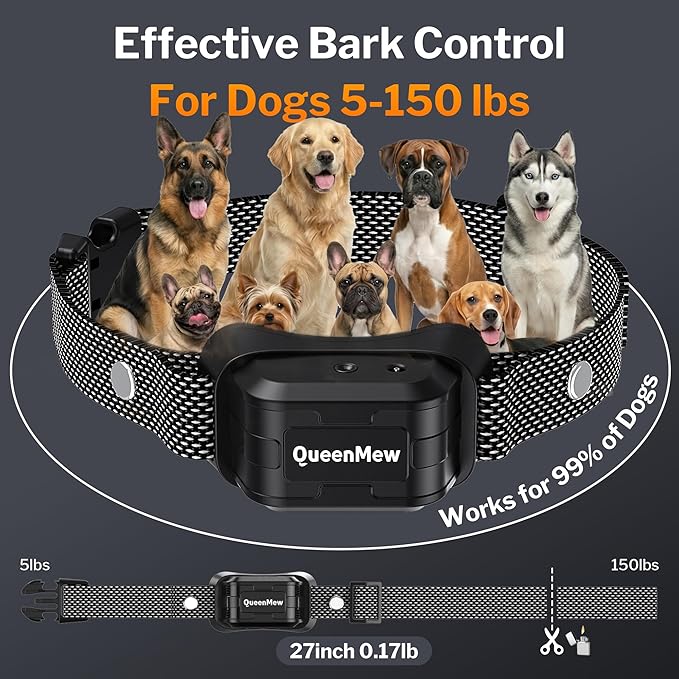 Bark Collar, Dog Bark Collar for Large Medium Small Dogs, Citronella Dog Bark Collar with Adjustable Spray & Sensitivity, Rechargeable Anti-Bark Collar for Dogs with Safe, 2 Collar Straps(Black)