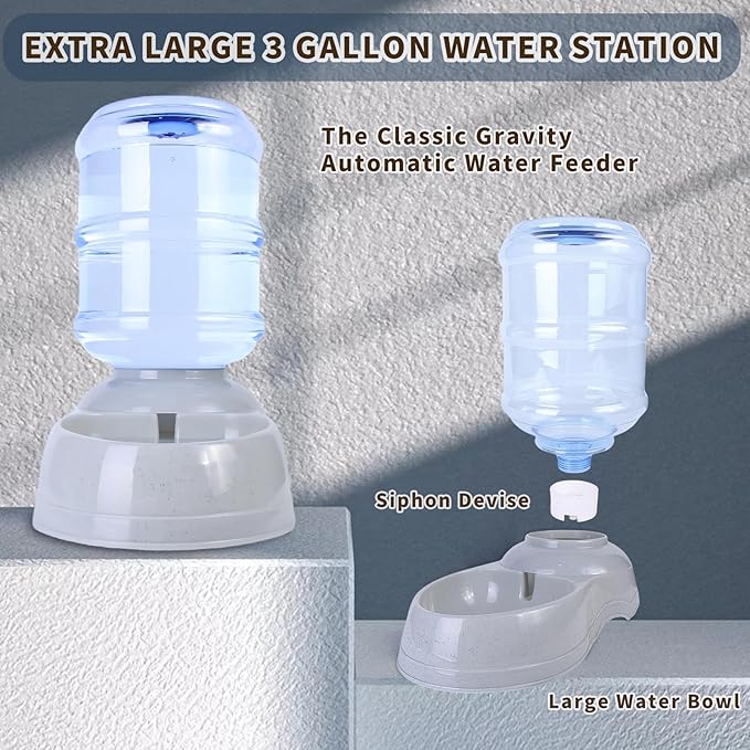 3 Gallon Automatic Dog Water Dispenser, 11L Large Dog Water Bowl Dispenser, Automatic Pet Water Dispenser Gravity Water Bowl for Dogs, Large Dog Drinking Fountain