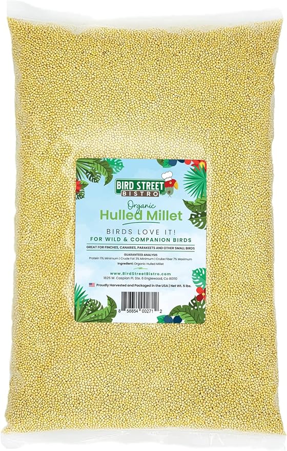 Bird Street Bistro Organic Hulled Millet Bird Seed - Bird Food for Canary, Finches, Small Wild Birds - No Harmful Substances, No Fillers