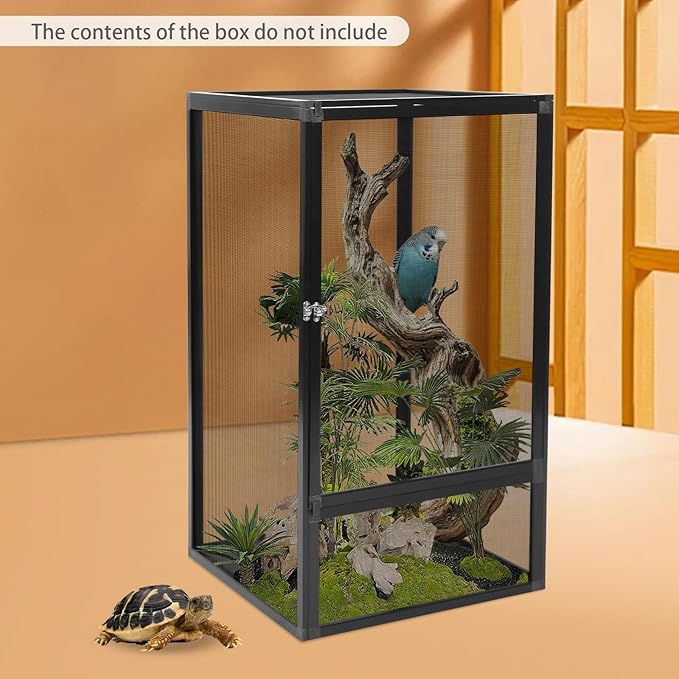 Freestanding Reptile Tank Micro Habitat Terrarium Enclosure with Fine Mesh 17.7 x 17.7 x 31.5in Knock-Down Reptile Habitat Tank with Metal Latch for Chameleons Lizards Snakes Birds Tarantulas